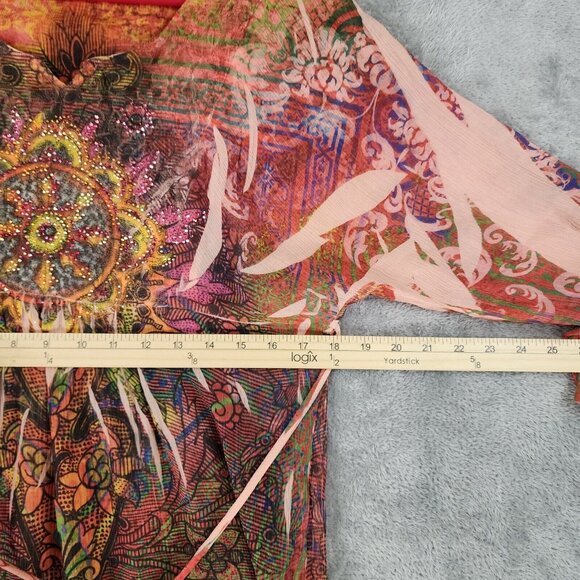 BLEU Shirt Womens Medium Multicolor Paisley Beaded Boho Long Sleeve Tunic Blouse - Picture 4 of 11